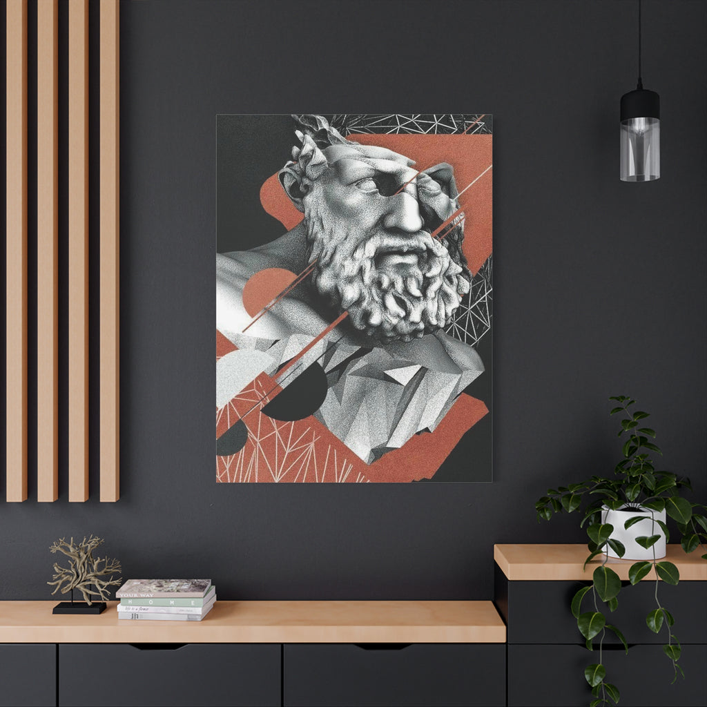 Classical Bust Abstract Matte Canvas Wall Art — Geometric Greek Sculpture Print