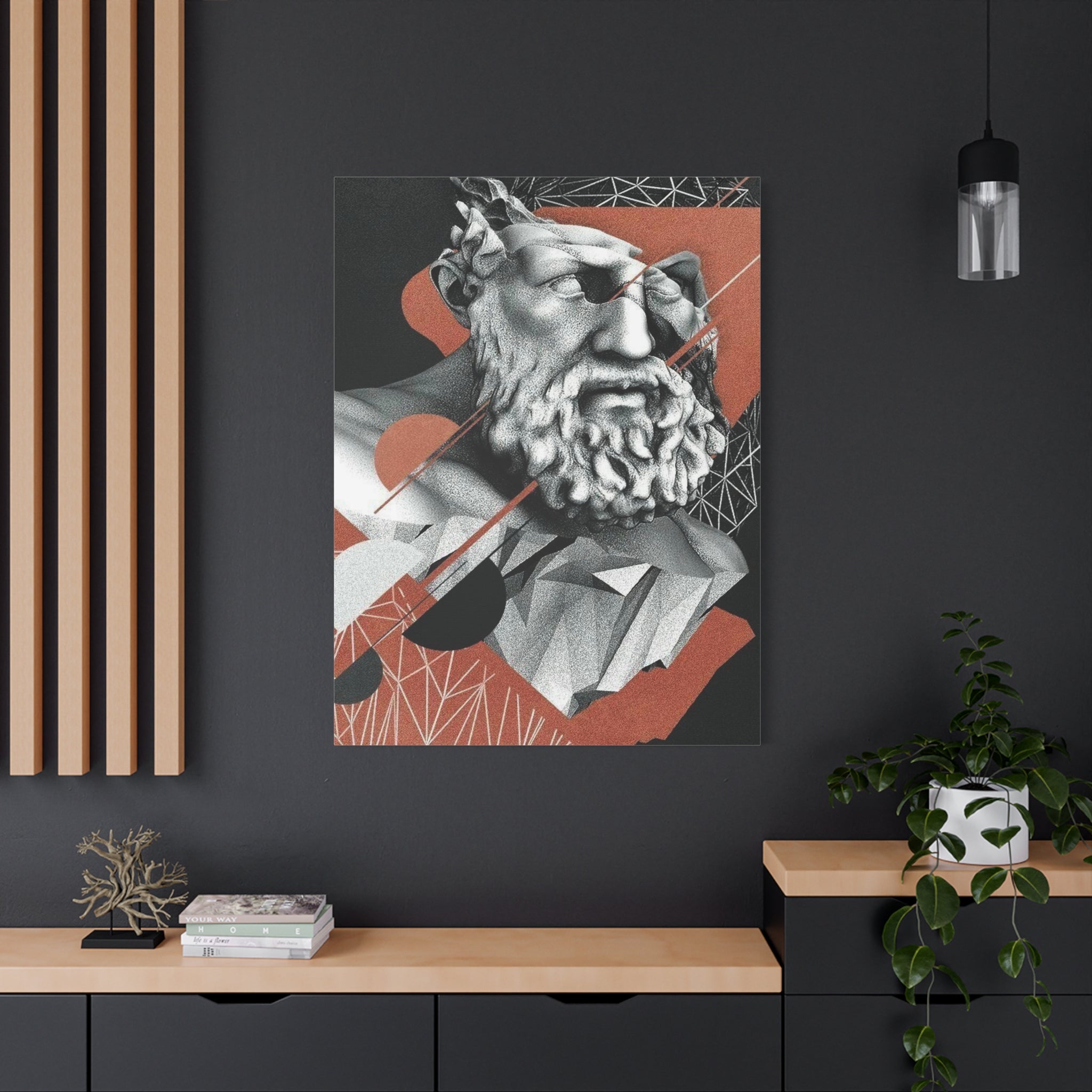 Classical Bust Abstract Matte Canvas Wall Art — Geometric Greek Sculpture Print