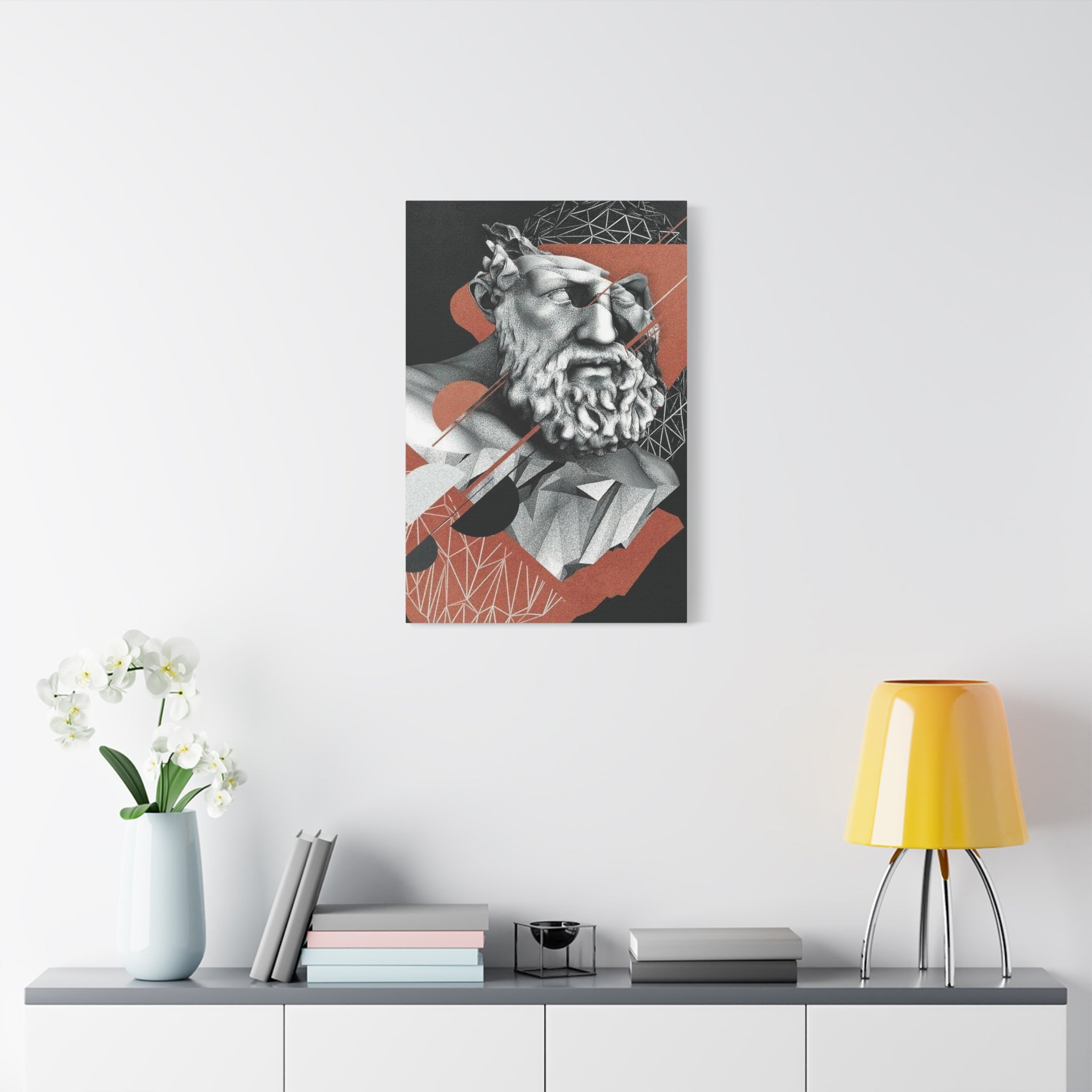 Classical Bust Abstract Matte Canvas Wall Art — Geometric Greek Sculpture Print 
