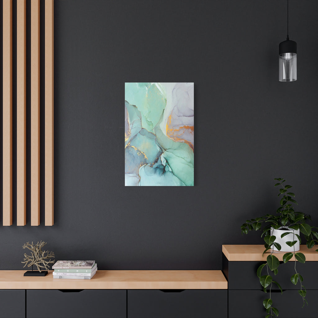 Aqua Marble Abstract Canvas Art — Matte Stretched Wall Print 