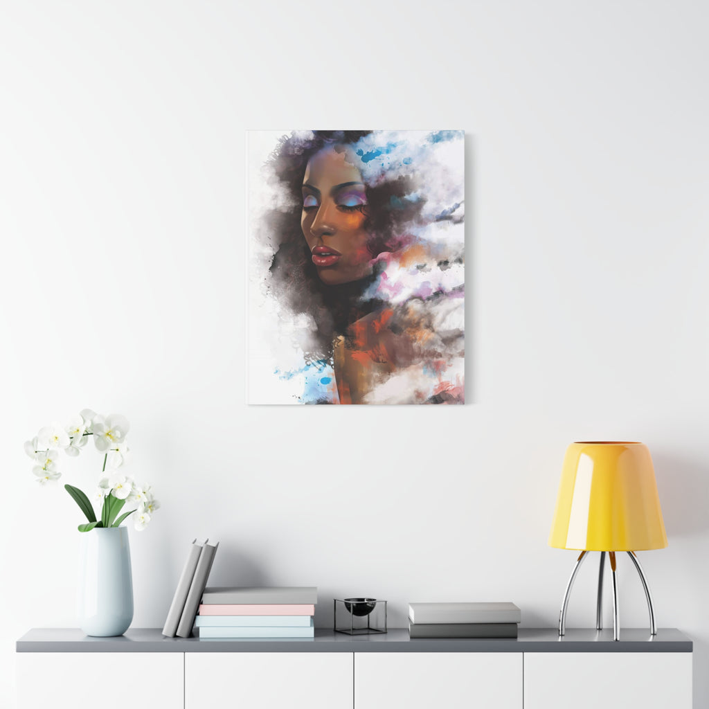 Abstract Portrait Canvas Wall Art — Colorful Afrocentric Woman Matte Stretched Canvas
