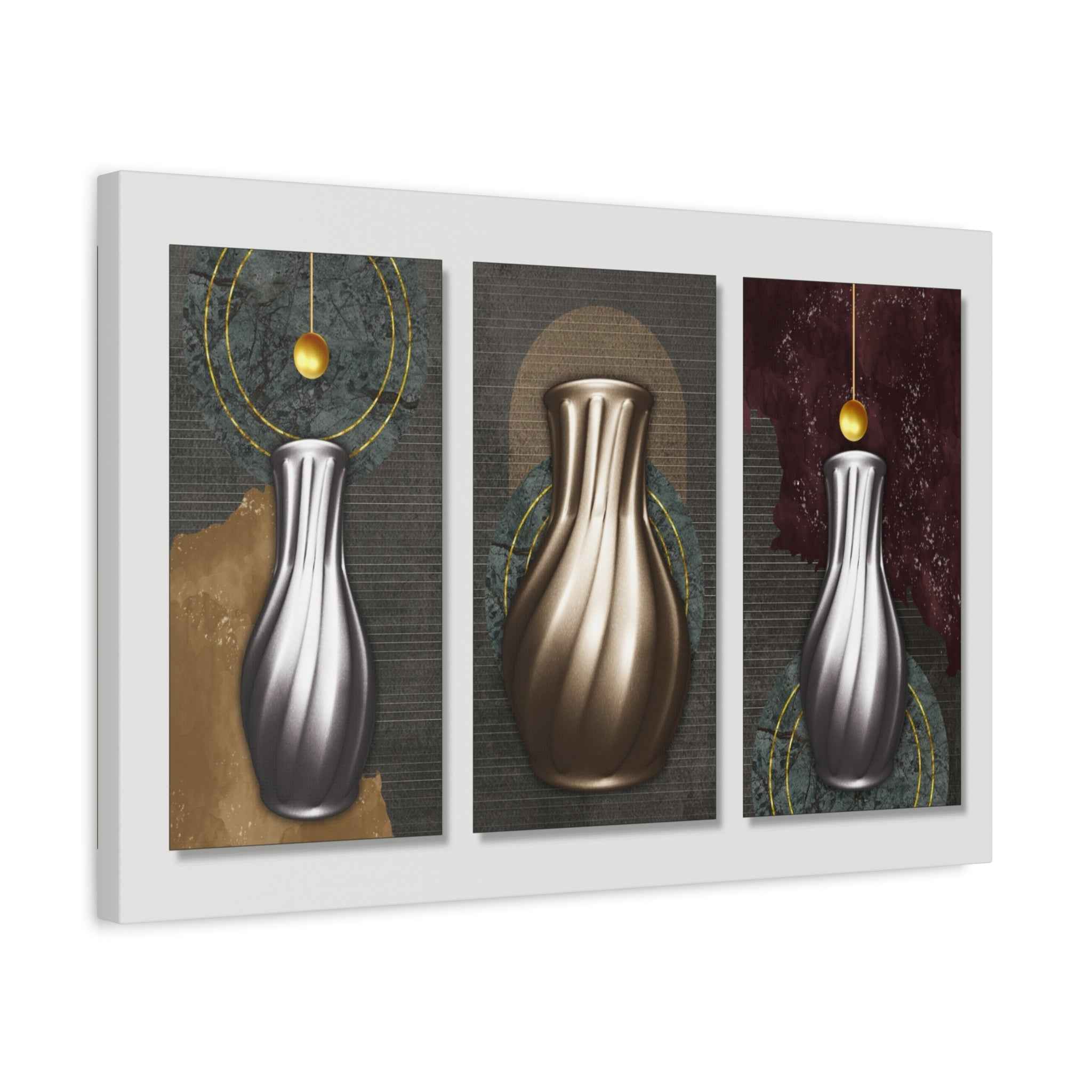 Modern Abstract Vase Triptych Canvas Wall Art – Luxury Geometric Wall Decor