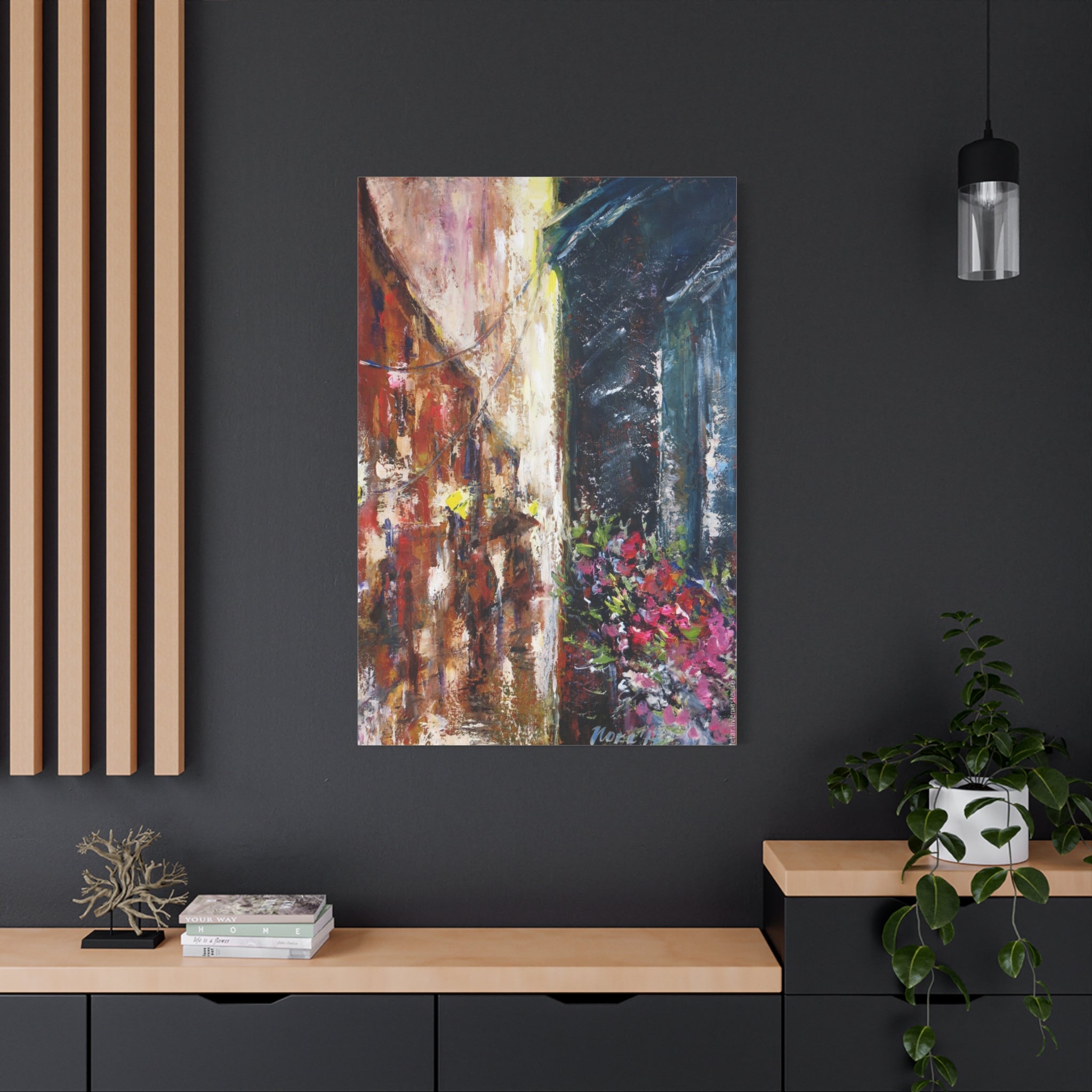 Abstract Street Floral Canvas Art – Matte Stretched Wall Painting 