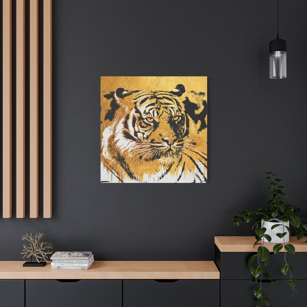 Golden Tiger Portrait Matte Canvas Art – Stretched Wall Decor