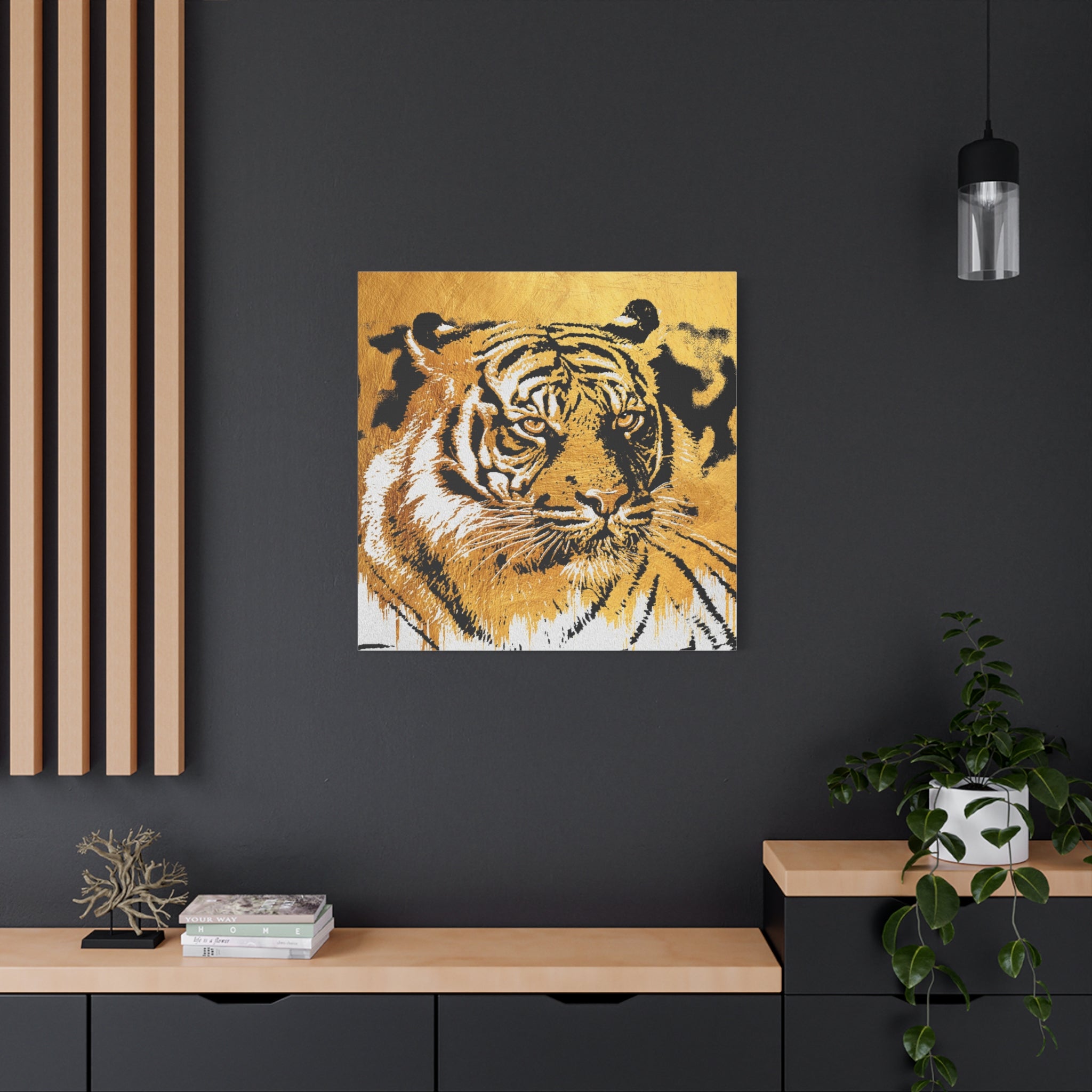 Golden Tiger Portrait Matte Canvas Art – Stretched Wall Decor