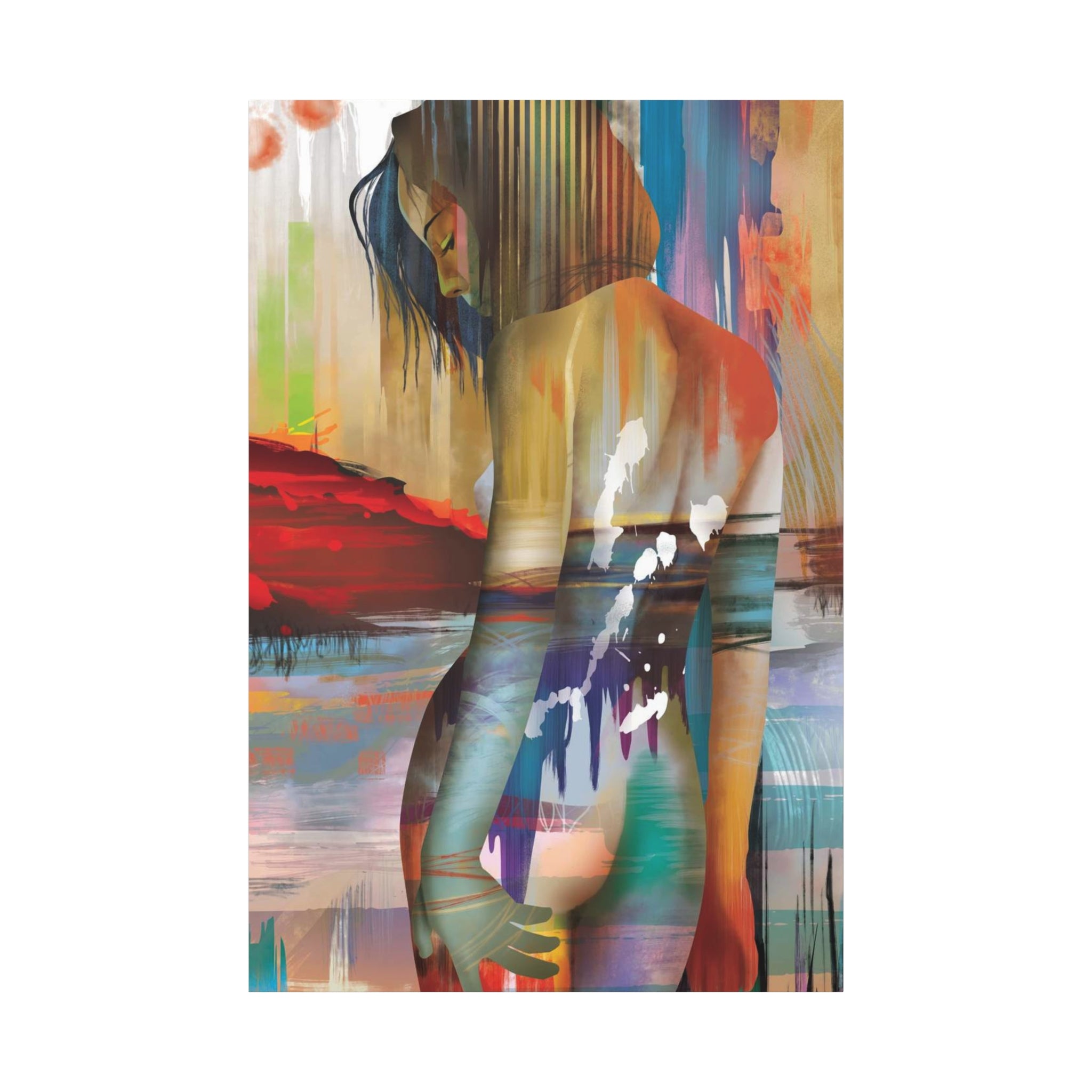 Abstract Figurative Canvas Art – Colorful Woman Matte Stretched Canvas 