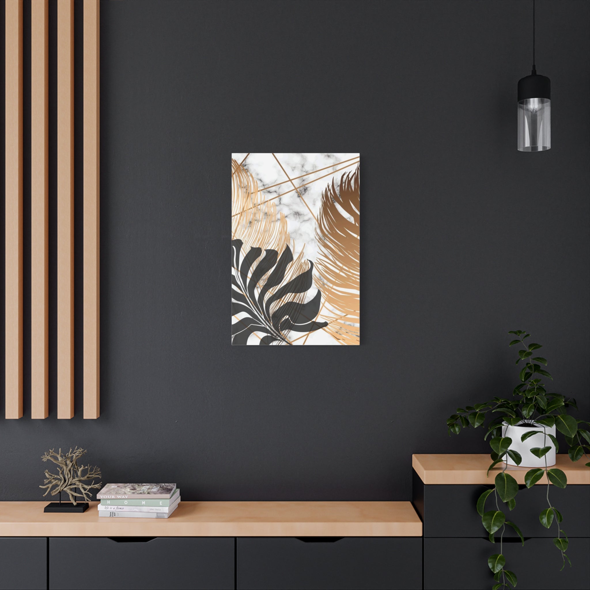 Tropical Palm Canvas Wall Art — Gold & Marble Botanical Print