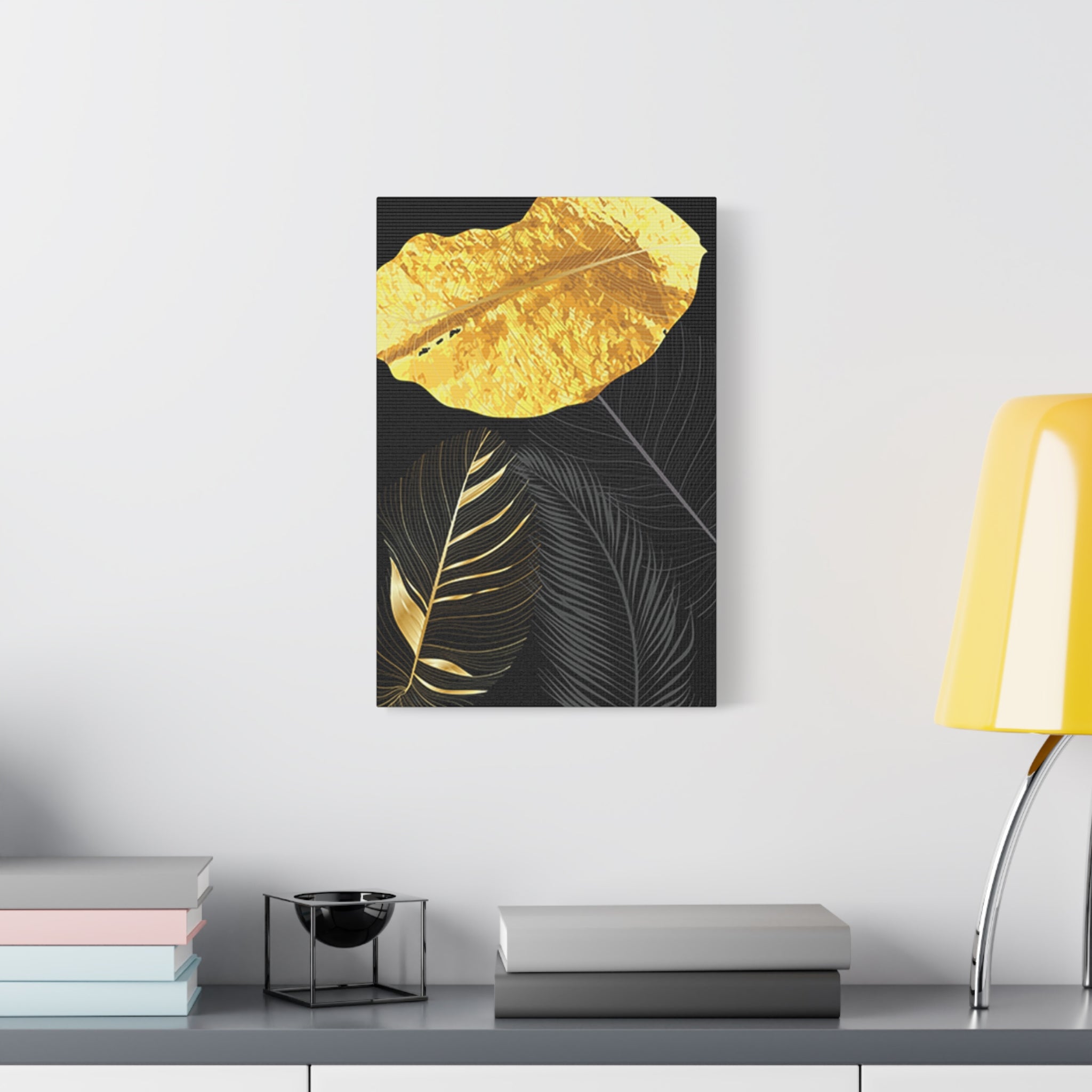 Gold Leaf Feathers Matte Canvas Wall Art 