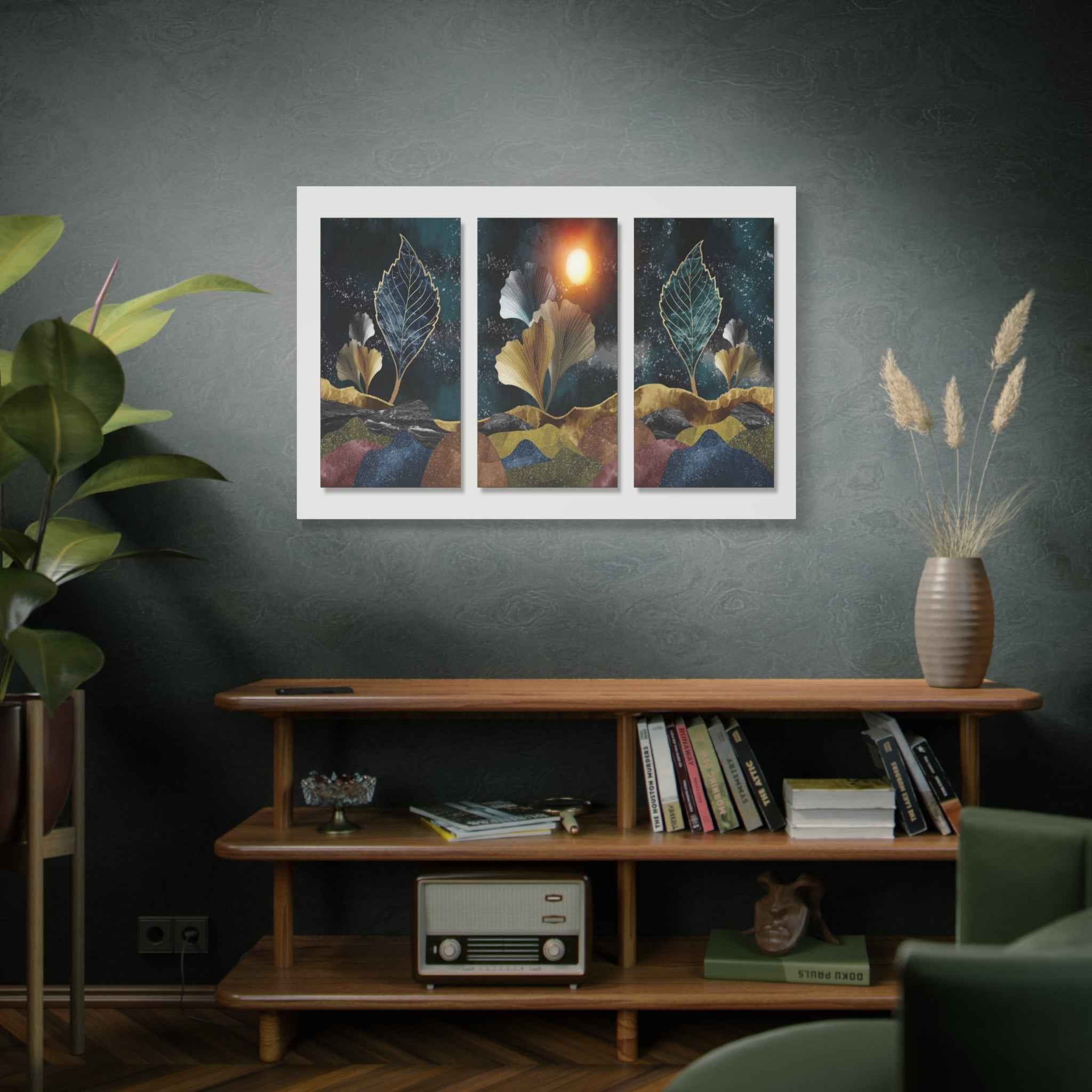 Abstract Botanical Triptych Canvas Wall Art – Modern Leaf Wall Decor