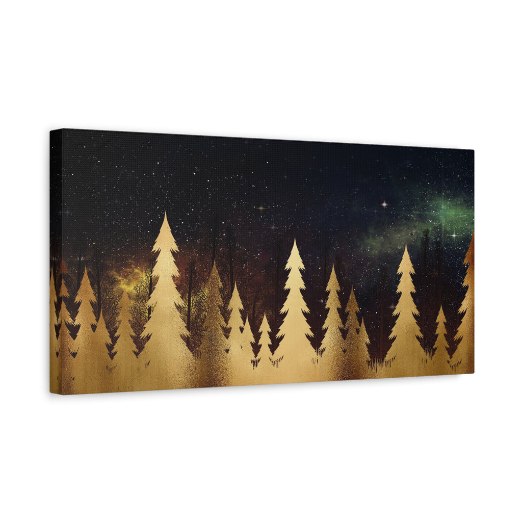 Forest Night Sky Matte Canvas Wall Art — Stretched Pine Silhouette Print