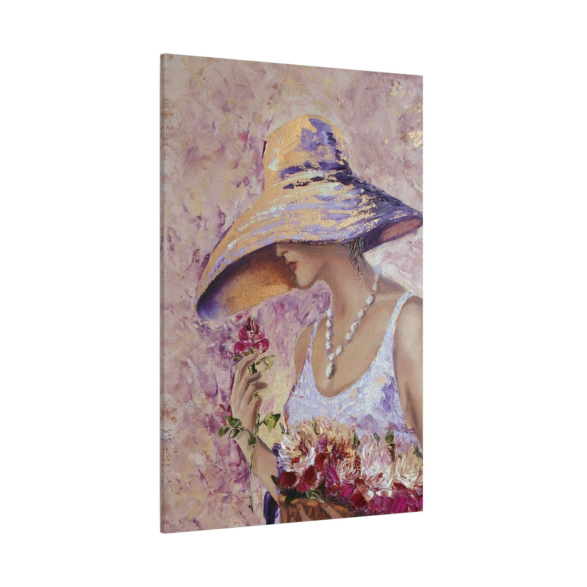 Floral Lady in Wide Brim Hat — Matte Stretched Canvas Wall Art