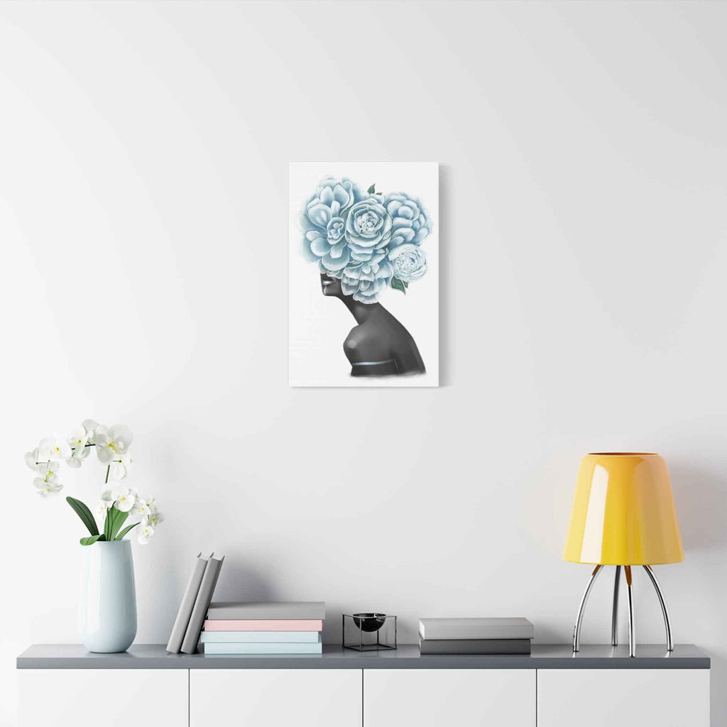 Blue Floral Woman Canvas Wall Art – Abstract Female Portrait