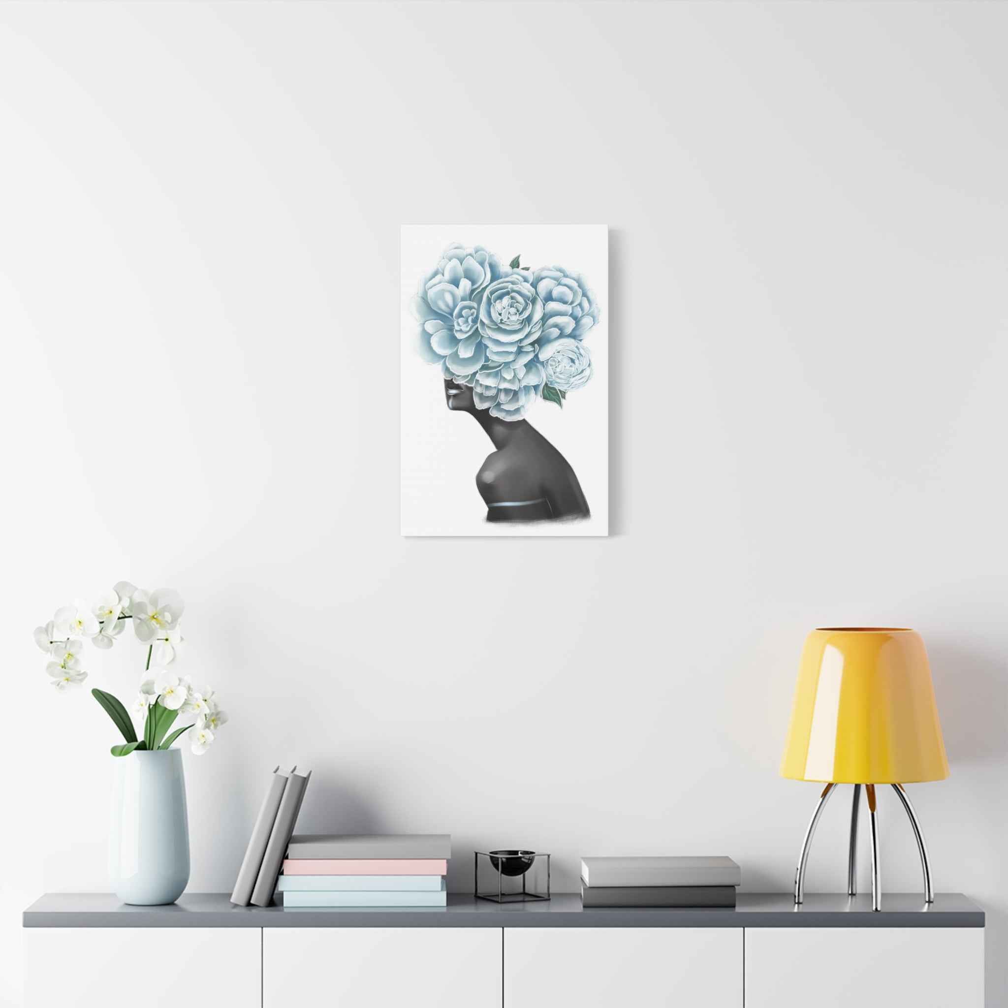 Blue Floral Woman Canvas Wall Art – Abstract Female Portrait