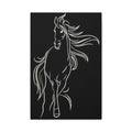 Black Minimalist Horse Canvas - White Line Art Matte Stretched Wall Art 