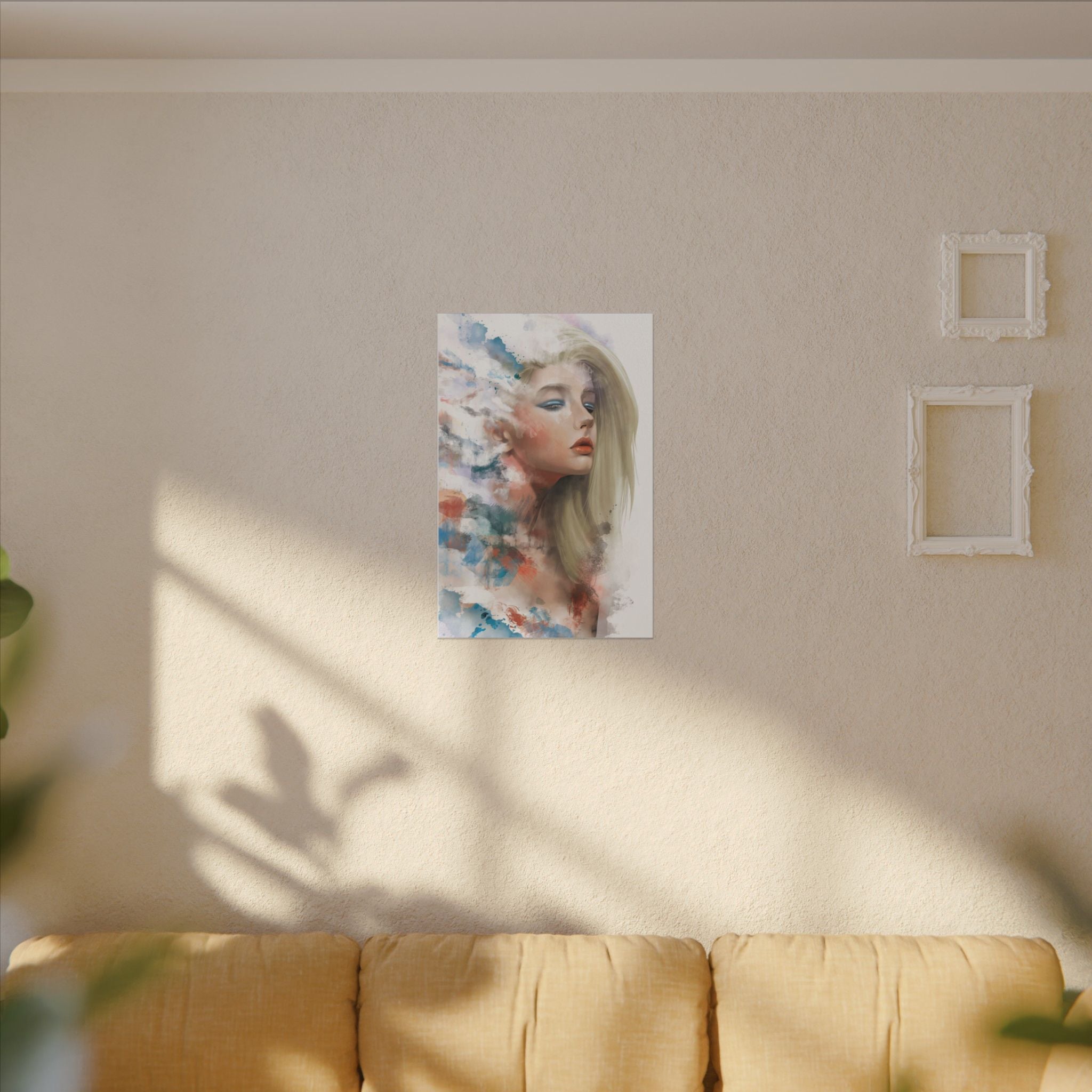 Watercolor Portrait Canvas — Dreamy Female Face Wall Art, Matte Stretched Print