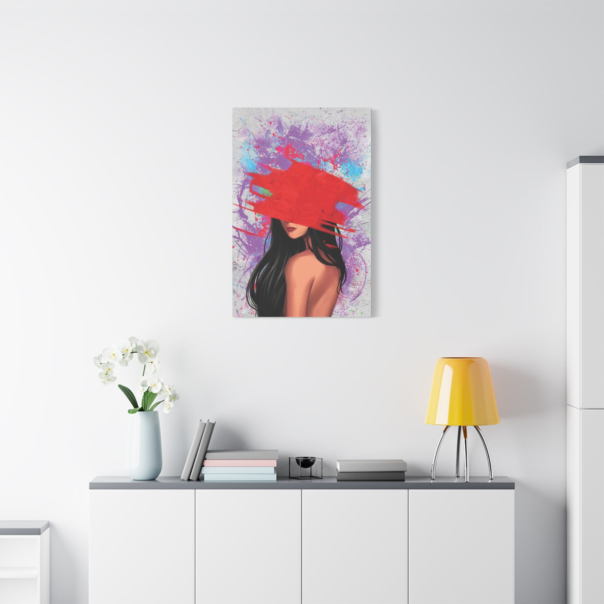 Abstract Red Brushstroke Woman — Matte Stretched Canvas Wall Art 