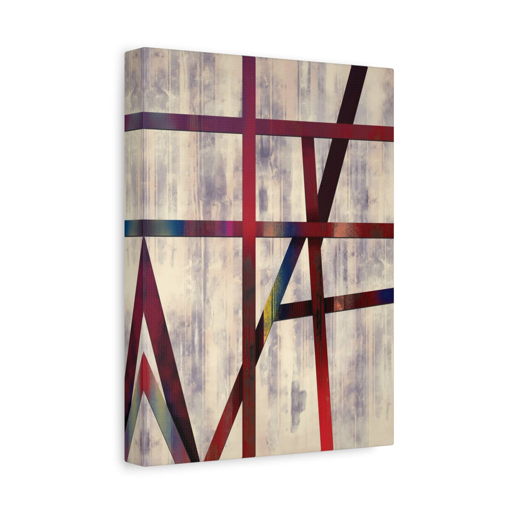 Abstract Geometric Canvas Wall Art — Modern Red & Neutral Stretched Matte Print