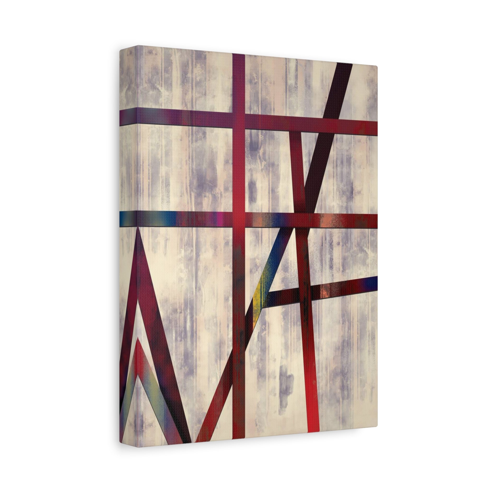 Abstract Geometric Canvas Wall Art — Modern Red & Neutral Stretched Matte Print 