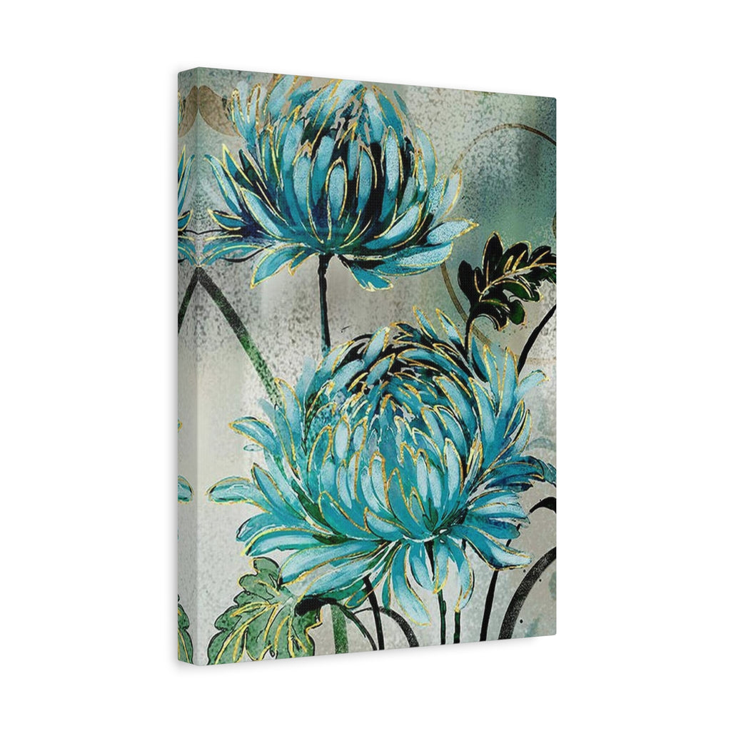 Blue Chrysanthemum Canvas Wall Art – Matte Stretched Floral Print