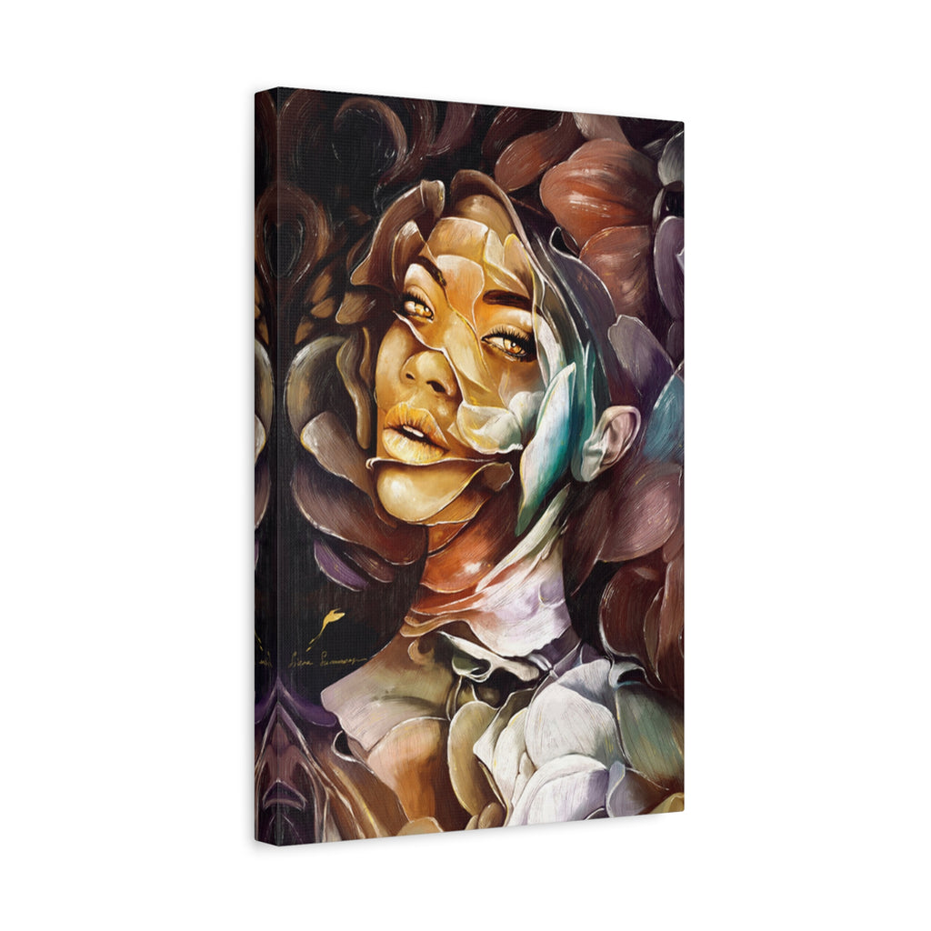 Abstract Floral Portrait Canvas Print — Contemporary Woman Face Art 