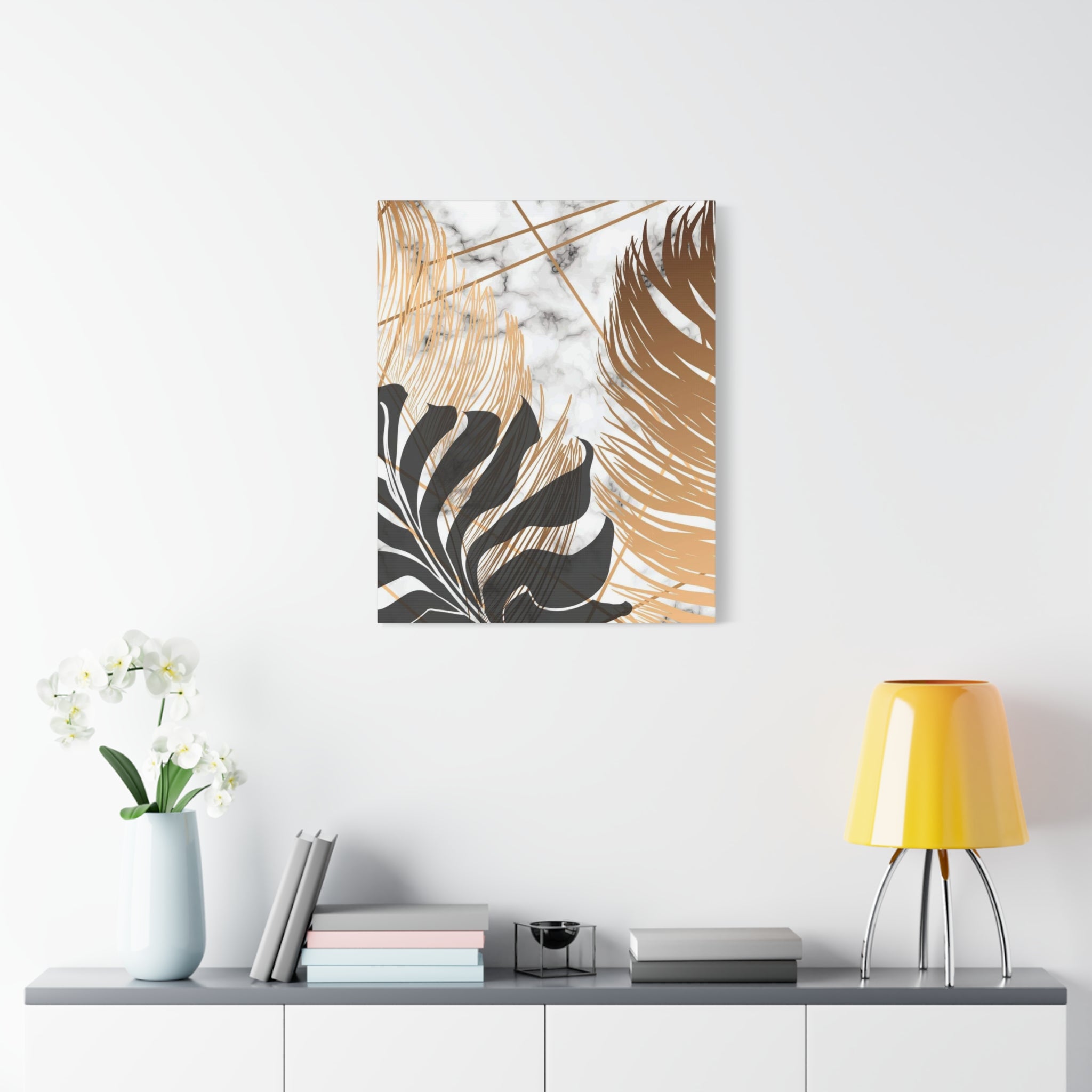 Tropical Palm Canvas Wall Art — Gold & Marble Botanical Print