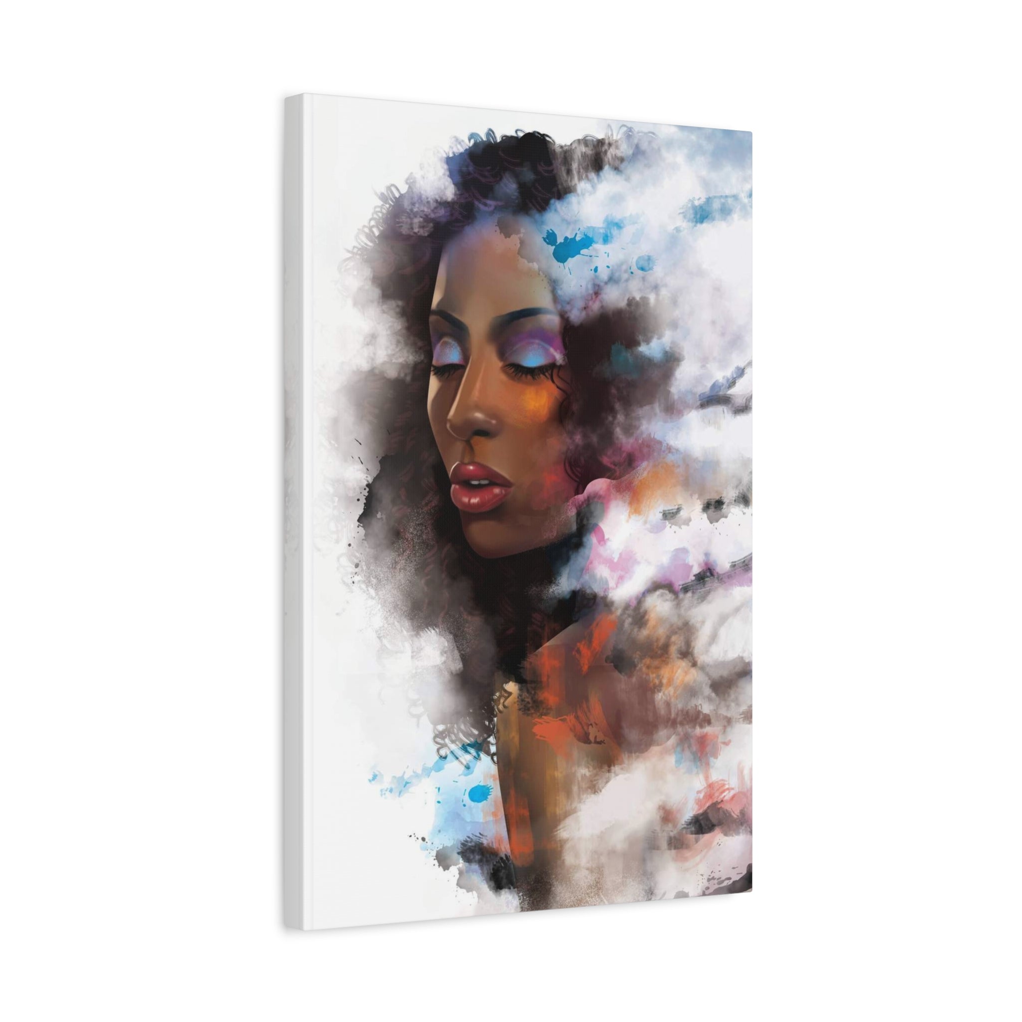 Abstract Portrait Canvas Wall Art — Colorful Afrocentric Woman Matte Stretched Canvas 