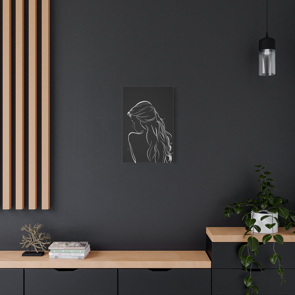 Minimal Line Art Woman Canvas Print — Black & White Silhouette Wall Art 