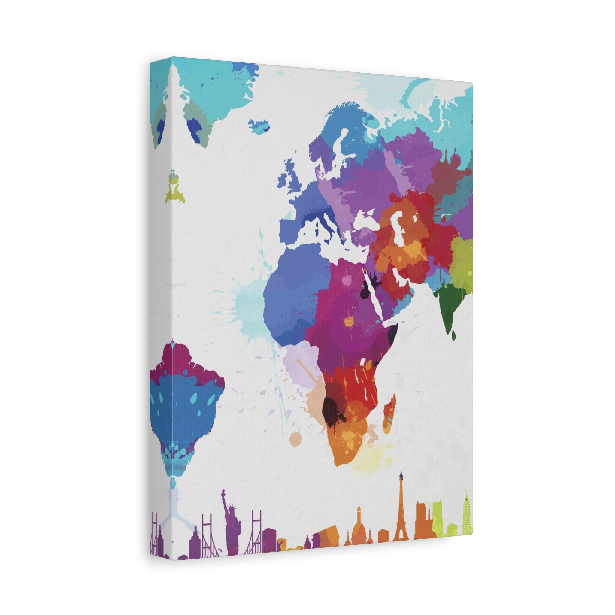 Colorful World Map Canvas Print — Watercolor Travel Map Wall Art 