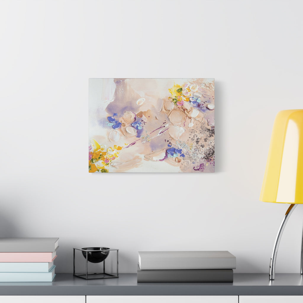 Abstract Floral Matte Canvas Wall Art — Pastel Bouquet Stretched Print 