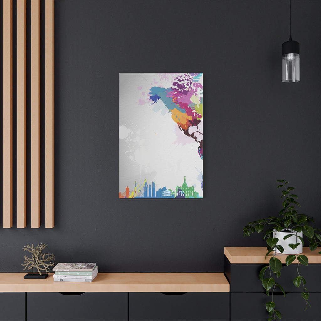 Color Splash World Map Canvas – Modern Stretched Matte Wall Art