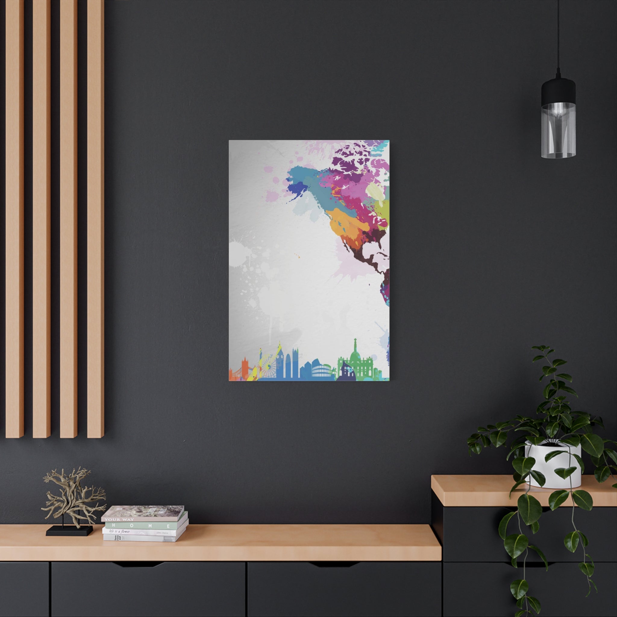 Color Splash World Map Canvas – Modern Stretched Matte Wall Art