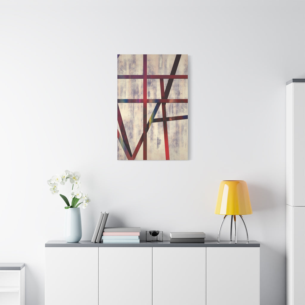 Abstract Geometric Canvas Wall Art — Modern Red & Neutral Stretched Matte Print