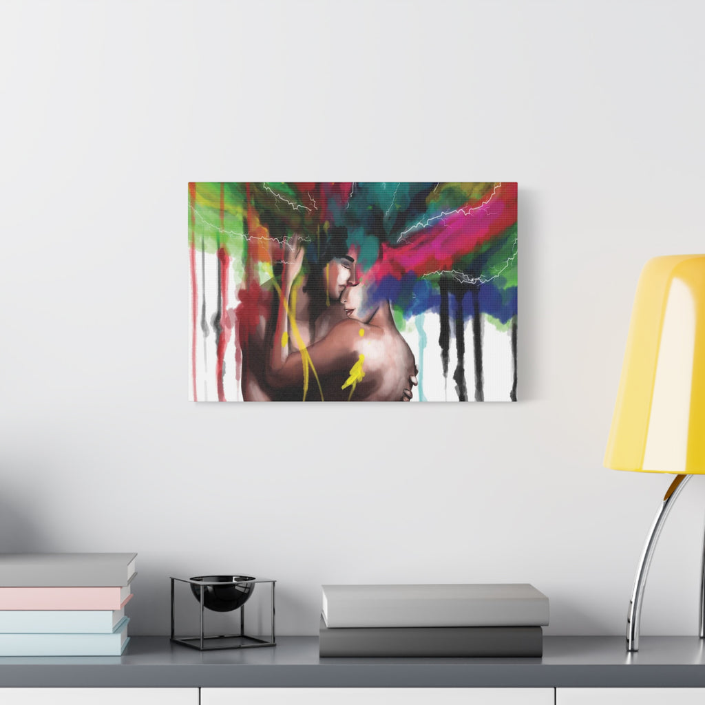 Abstract Rainbow Embrace Matte Canvas Wall Art — Colorful Couple Painting 