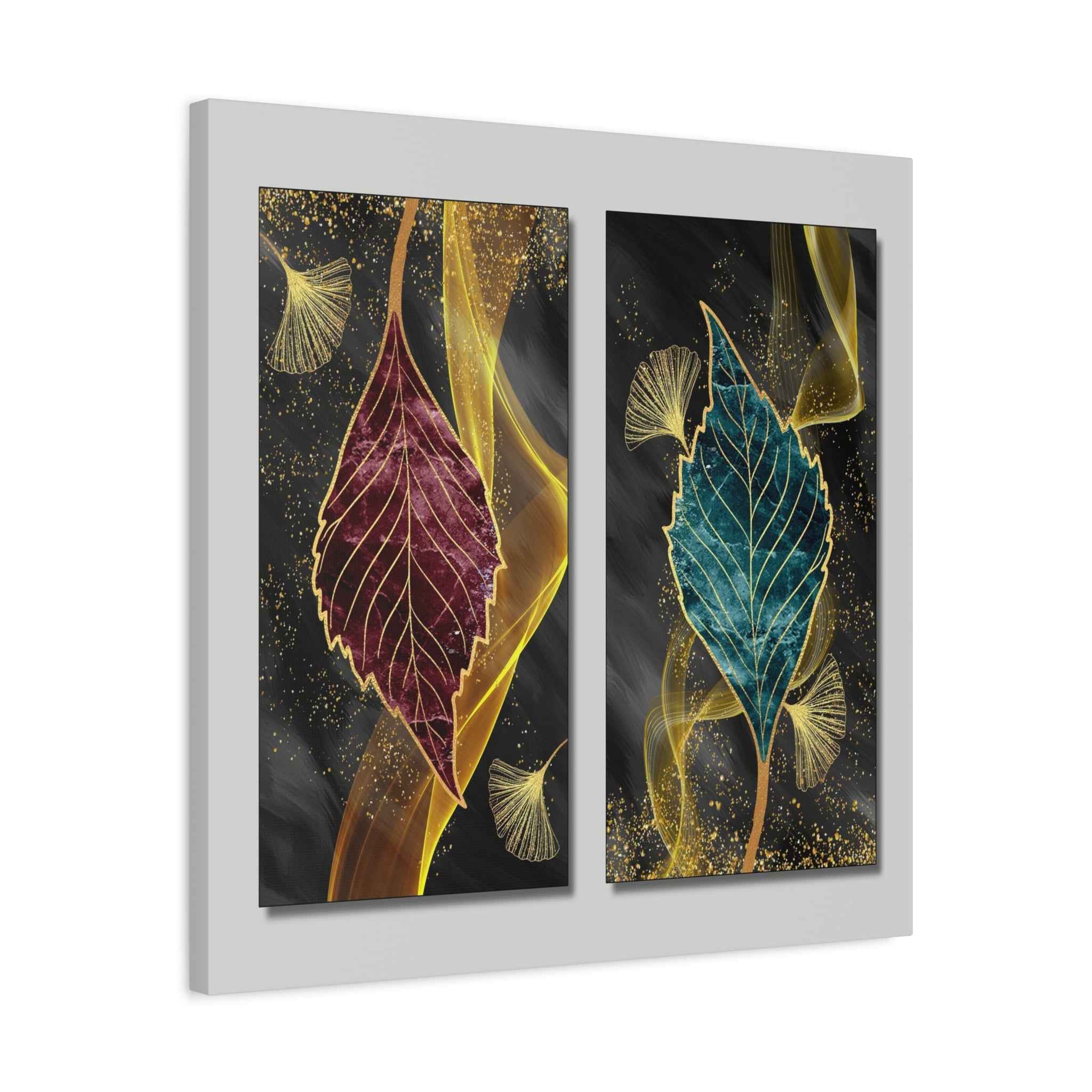 Gold Botanical Leaf Wall Art Set – Luxury Abstract Canvas Decor