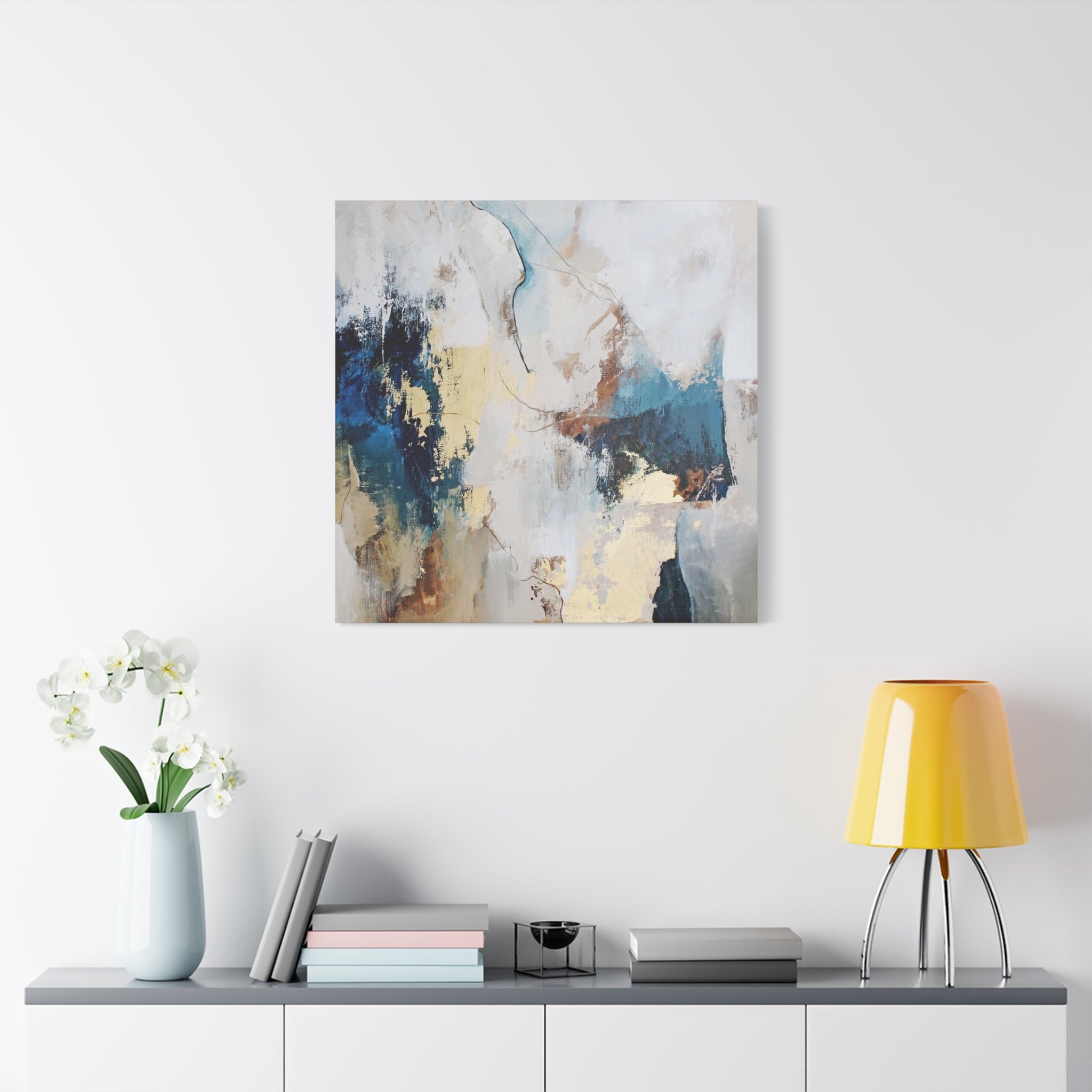 Abstract Blue Gold Matte Canvas (Stretched) 