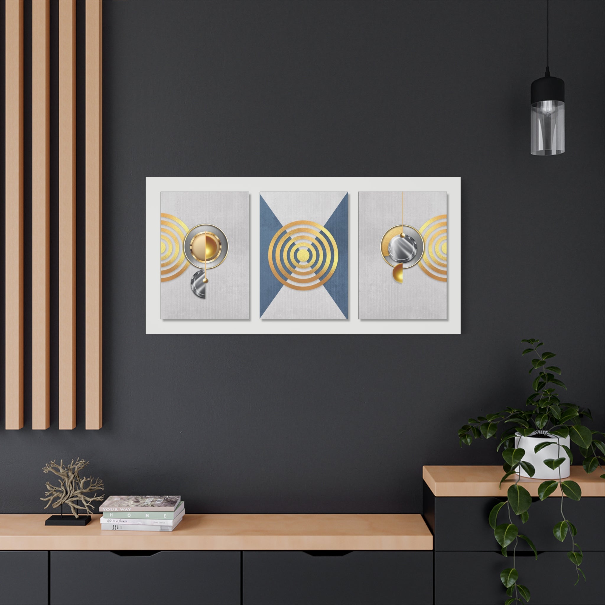 Geometric Gold Canvas Art - Elegant Triptych for Modern Decor - TheKaraHan