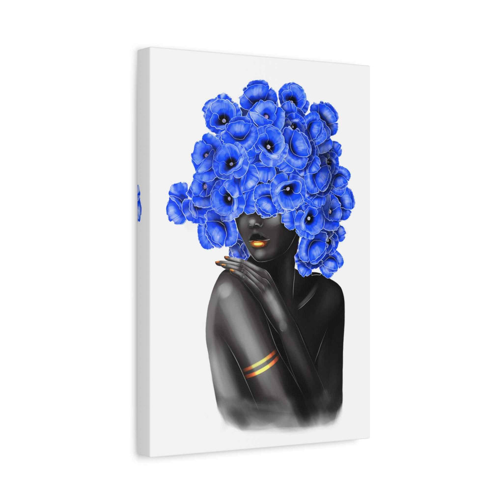 Blue Floral Woman Wall Art, Abstract Black Woman