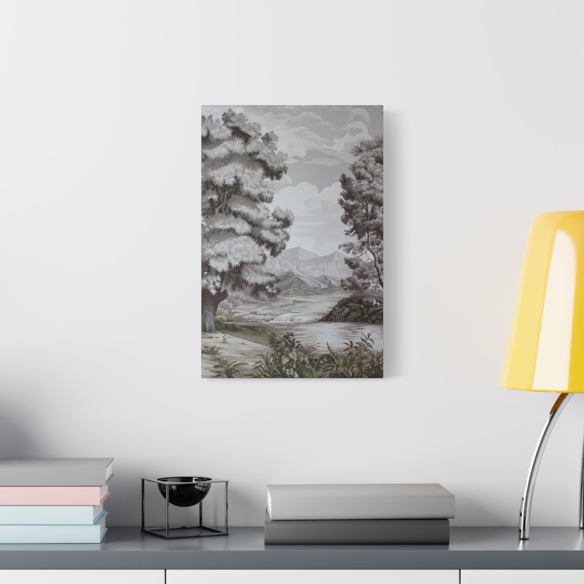 Vintage Monochrome Landscape Canvas Print — Stretched Matte Wall Art 