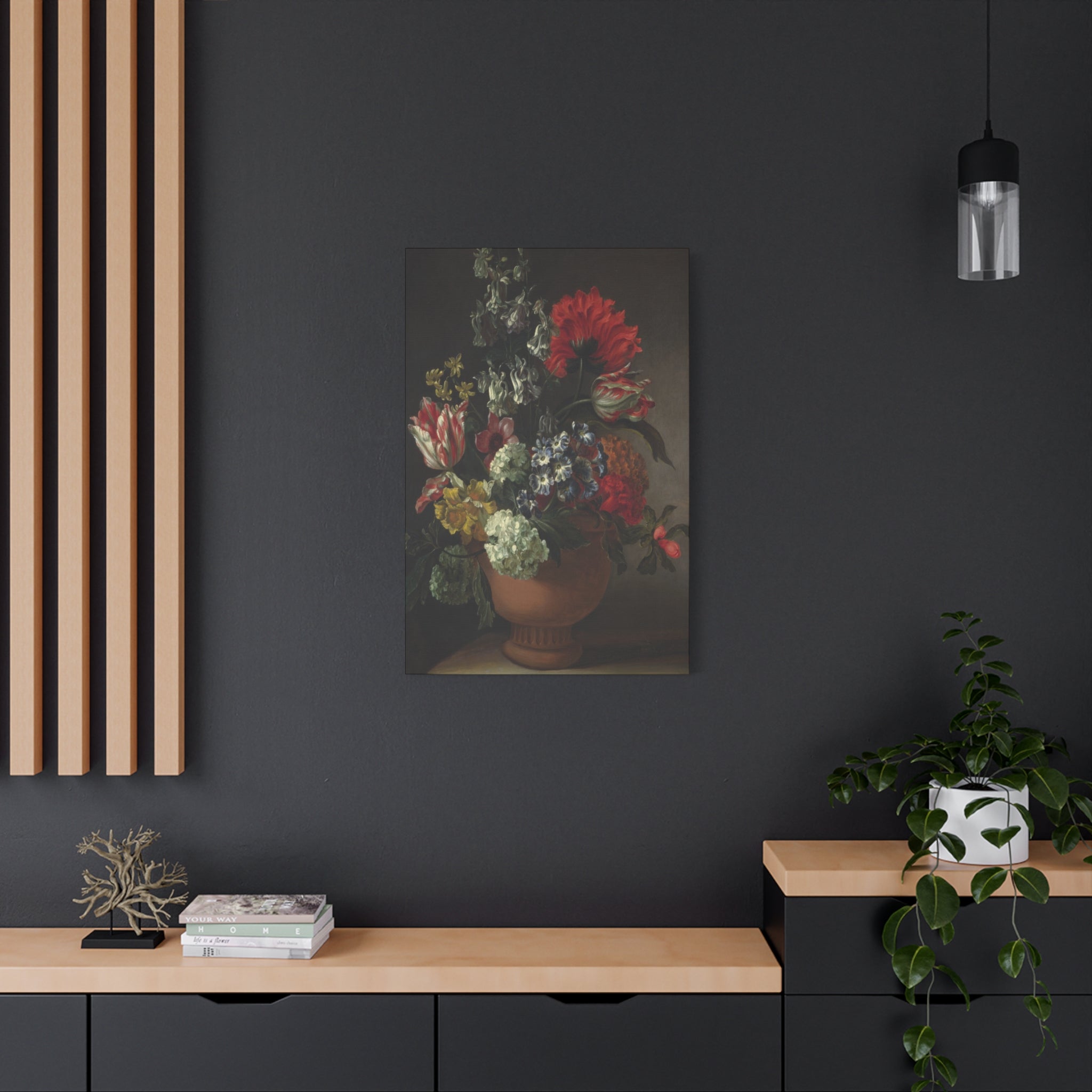 Still Life Floral Canvas Print — Classic Vase Bouquet Matte Wall Art 