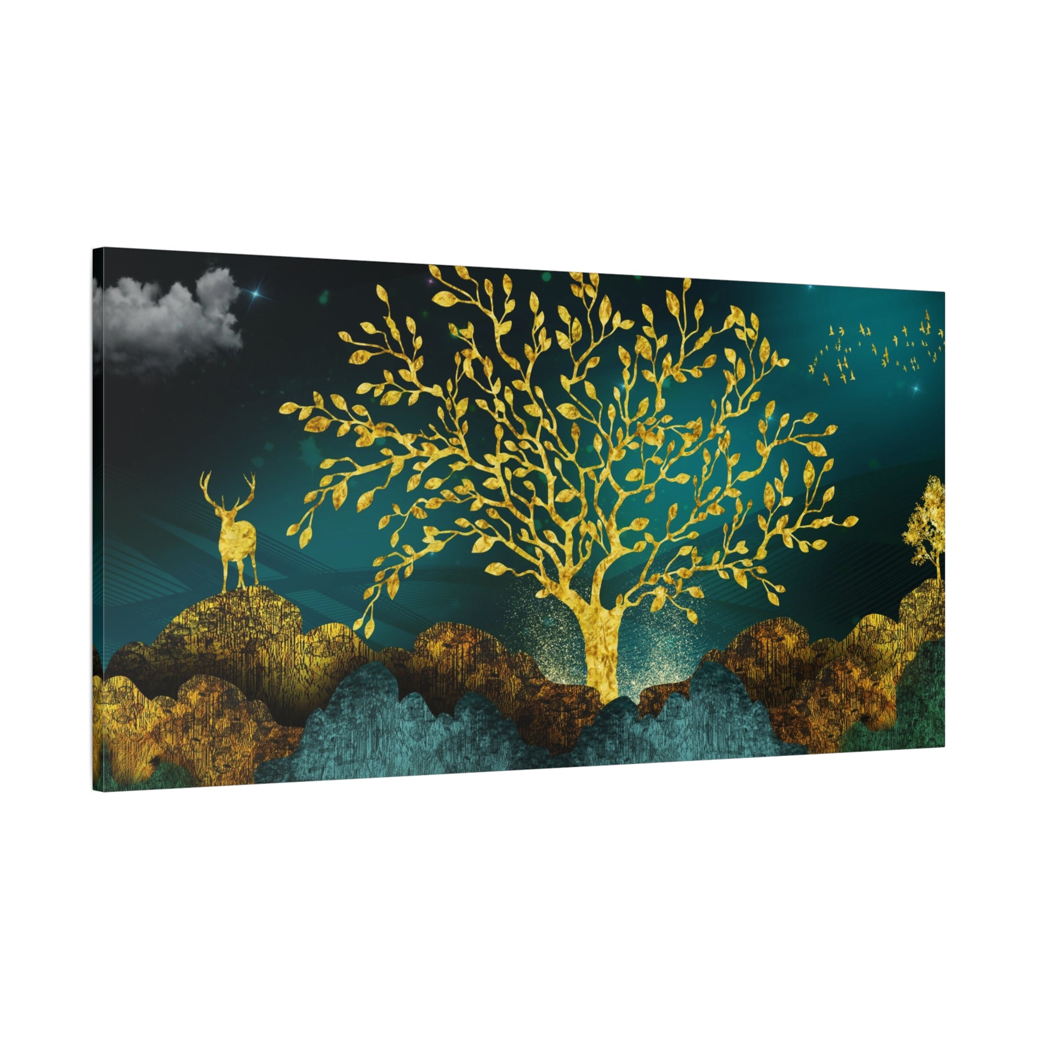 Golden Tree Nightscape Canvas Wall Art — Stretched Matte 1.25"
