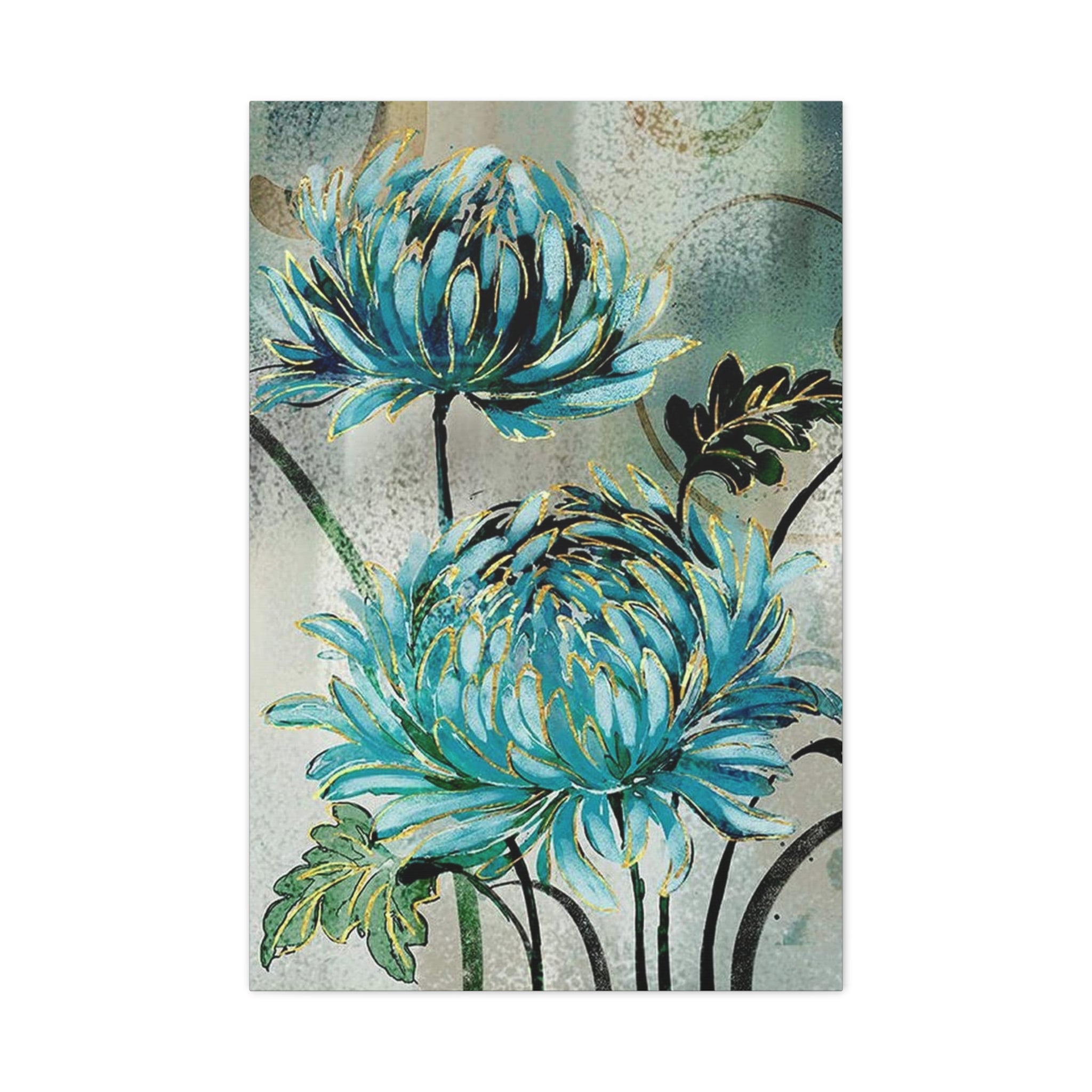 Blue Chrysanthemum Canvas Wall Art – Matte Stretched Floral Print 