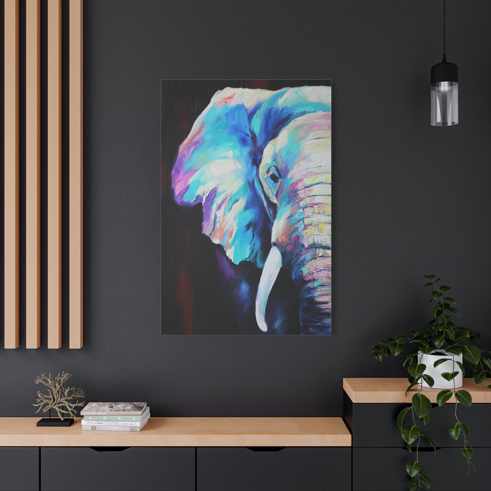 Vibrant Colorful Elephant Matte Stretched Canvas Wall Art