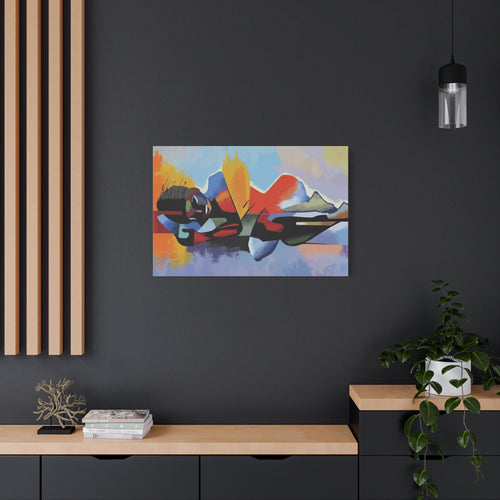 Abstract Colorful Surf Scene Canvas Print — Modern Beach Wall Art 