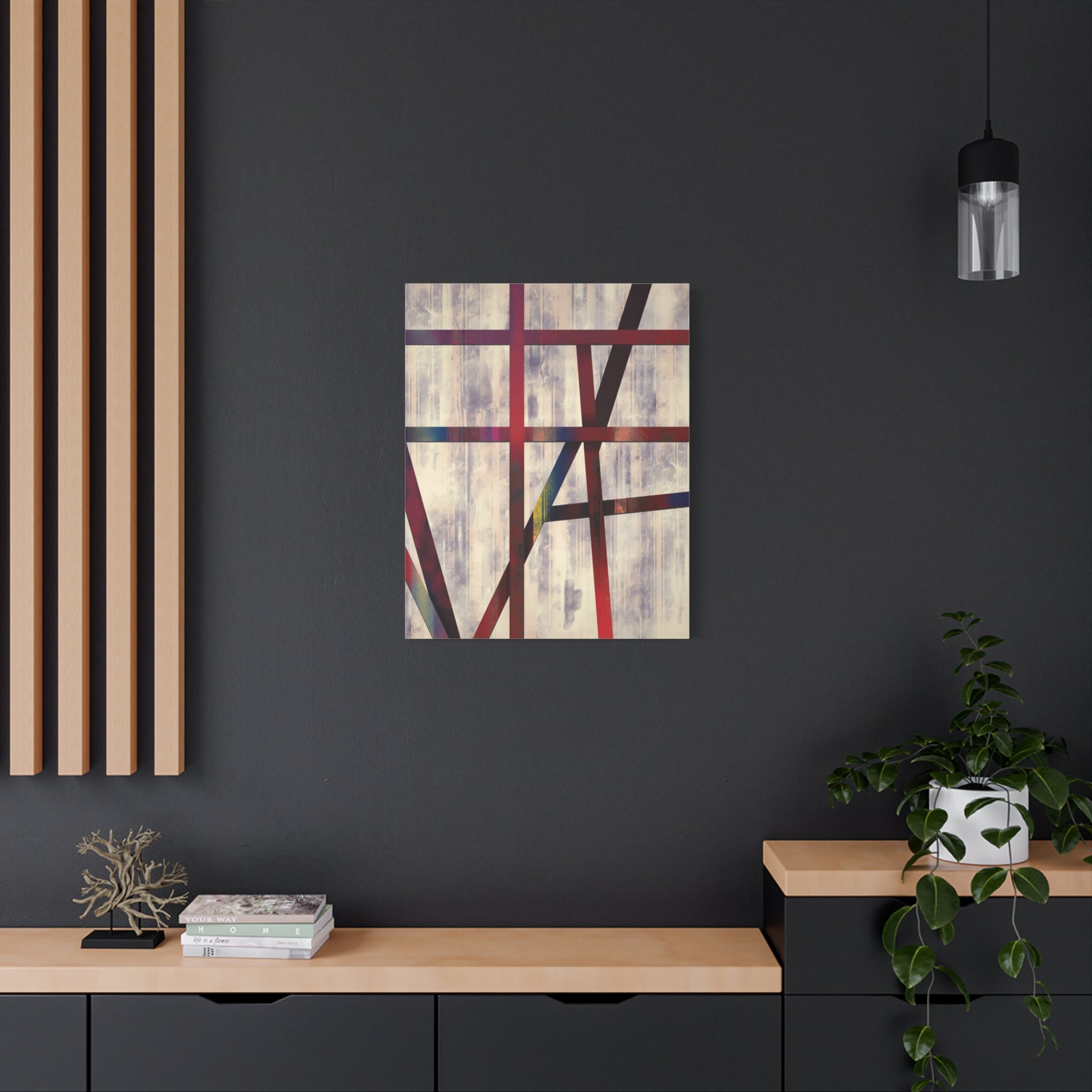 Abstract Geometric Canvas Wall Art — Modern Red & Neutral Stretched Matte Print