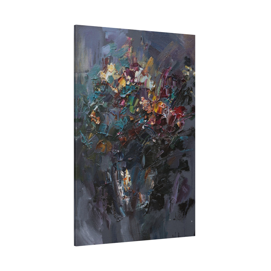 Abstract Floral Canvas Art - Moody Bouquet Matte Stretched Wall Painting 