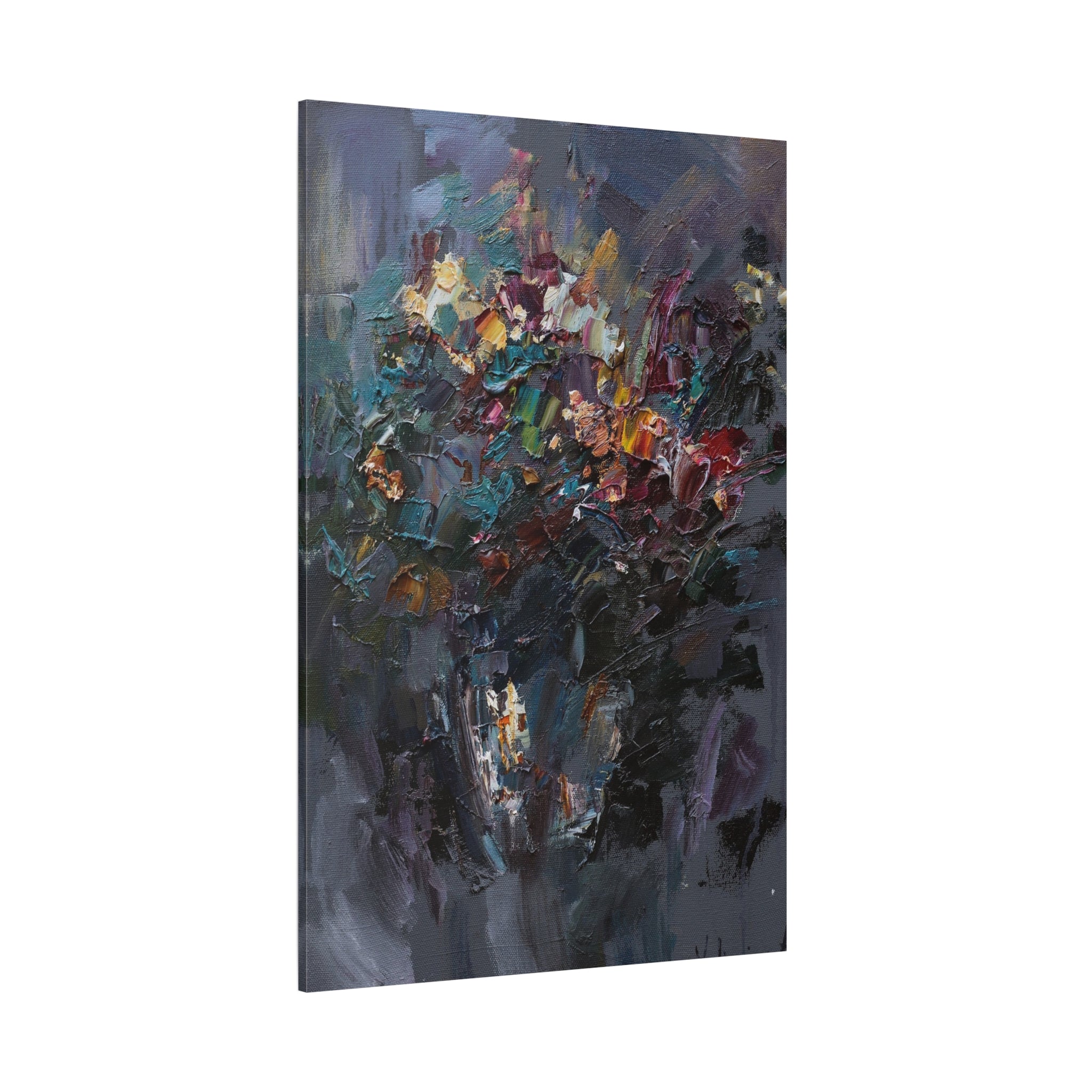 Abstract Floral Canvas Art - Moody Bouquet Matte Stretched Wall Painting 