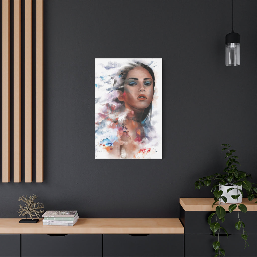 Watercolor Portrait Canvas Print — Ethereal Female Face Matte Stretched Art