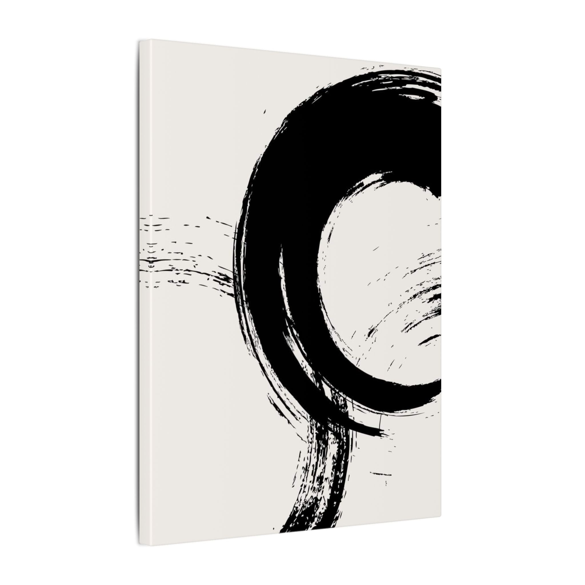 Zen Brushstroke Canvas Wall Art — Minimal Black Circle Abstract
