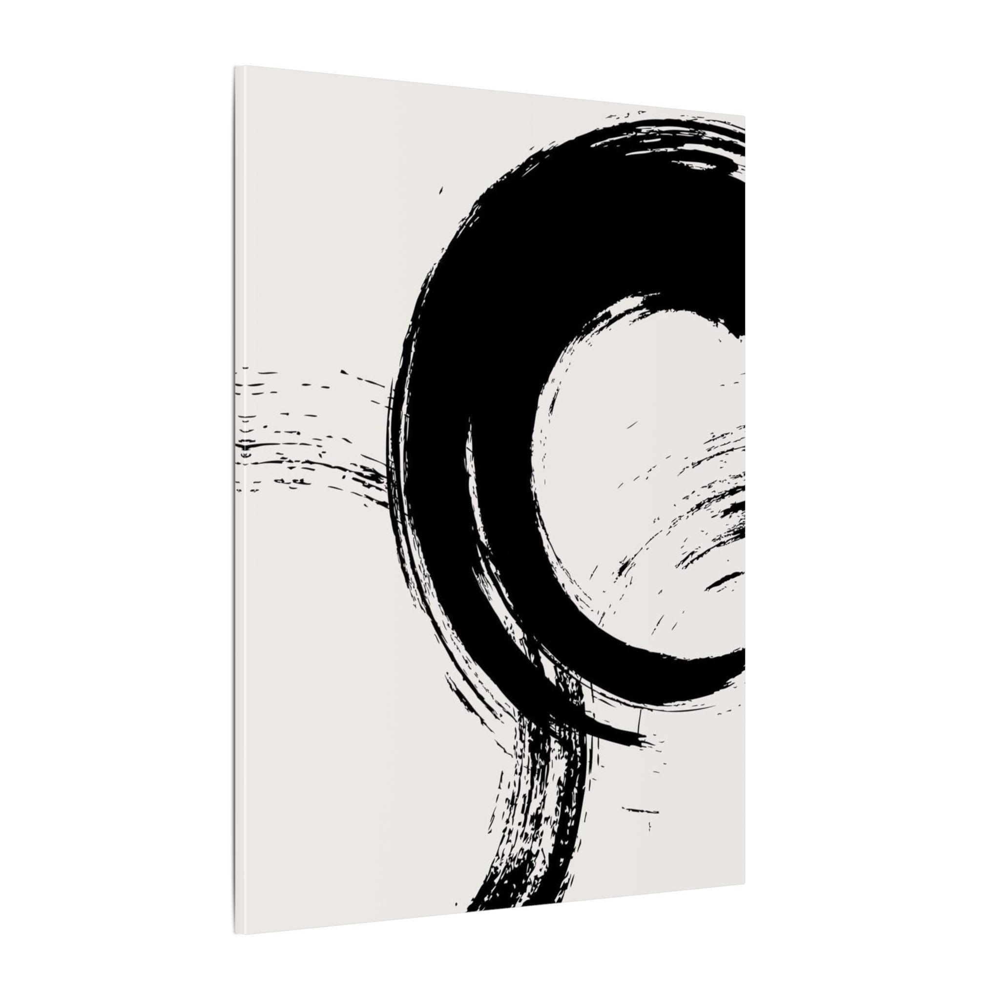 Zen Brushstroke Canvas Wall Art — Minimal Black Circle Abstract