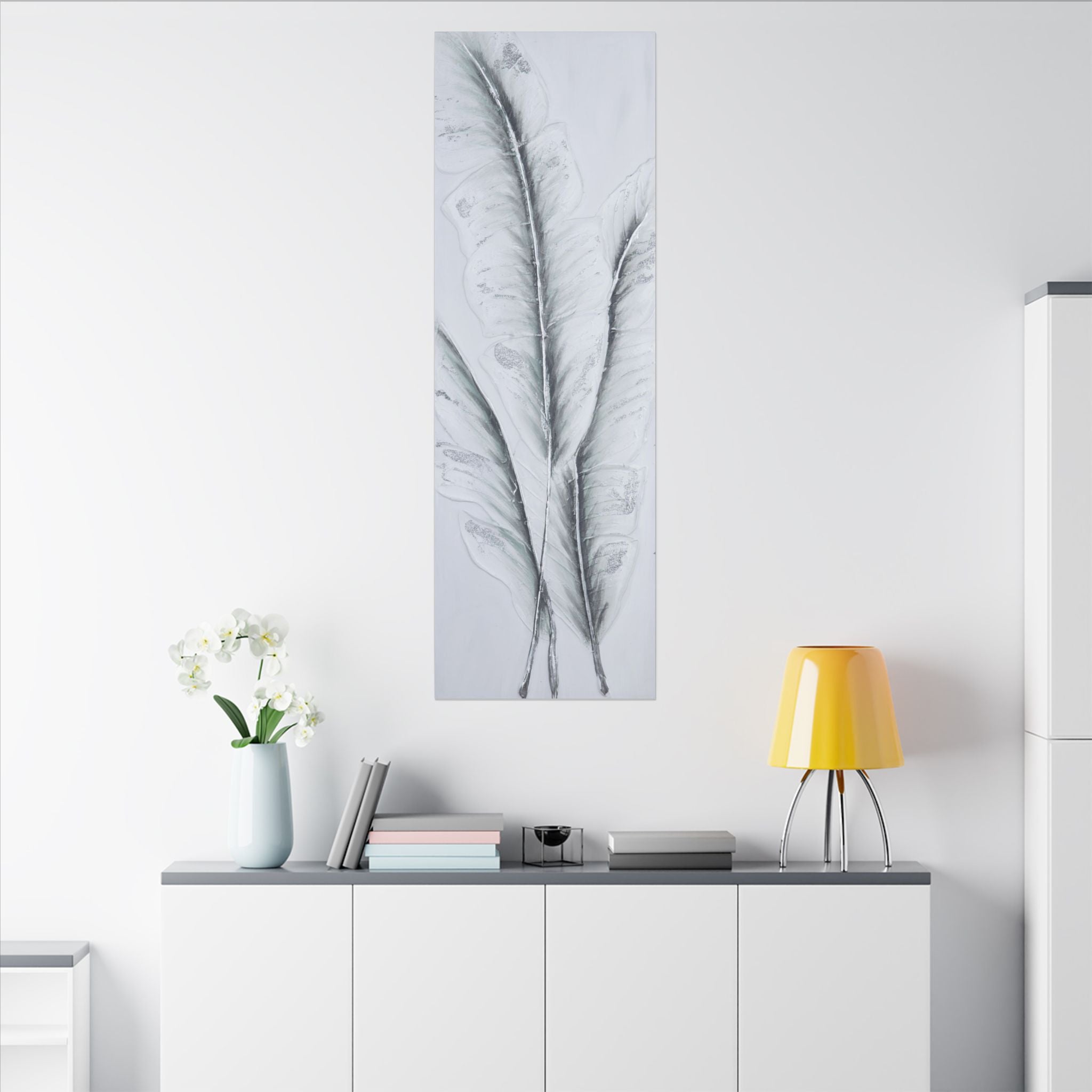 Feather Trio Matte Canvas Print - Minimal Botanical Wall Art
